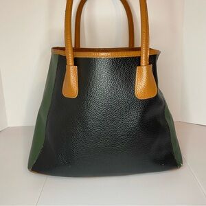 Neiman Marcus Vintage Leather Colorblock Tote Bag Black Green Tan